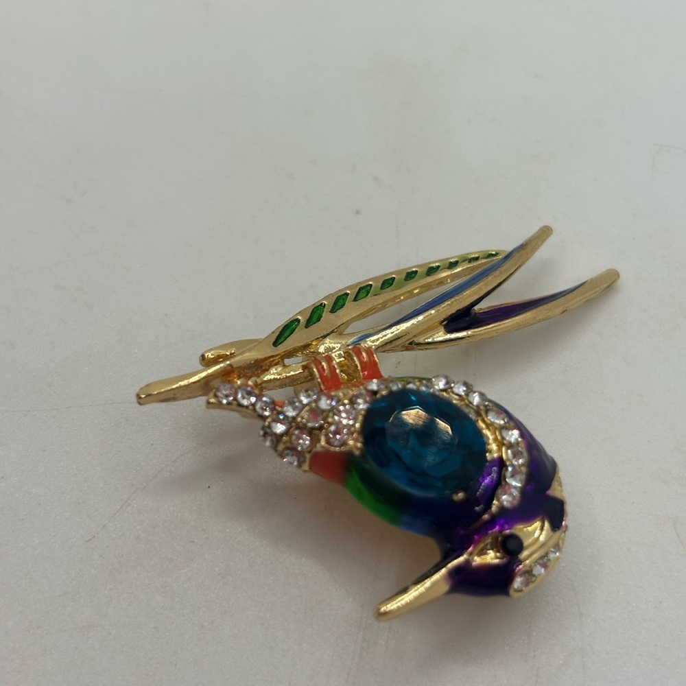 Colorful Bird Brooch with Rhinestones - Picture 3 of 6